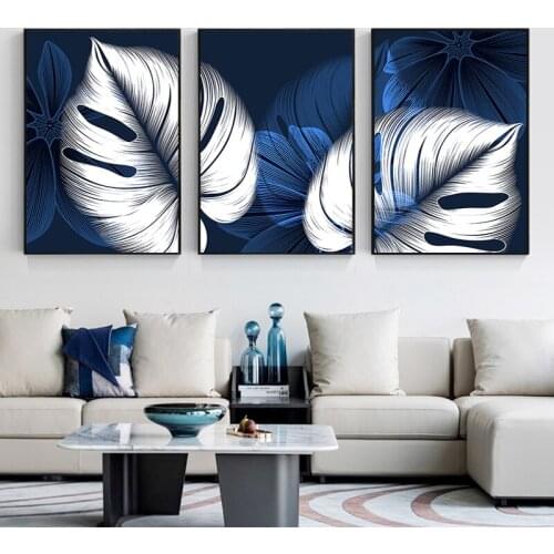 Nordic Abstract Painting Blue White Plant Leaf Posters and Prints Modern Home Decor Canvas Picture Wall Art for Interior Loft
