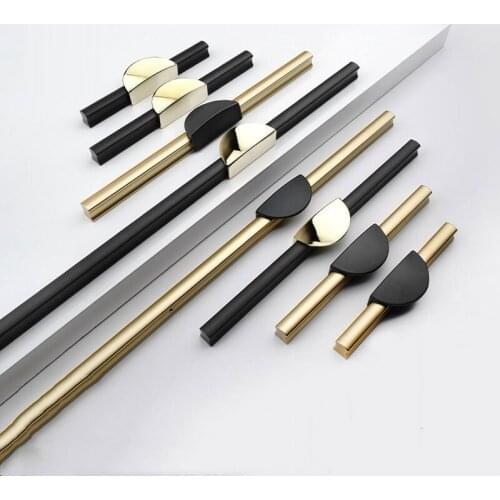 Modern Kitchen Cabinet Handles Gold and Black Cupboard Door Pulls Drawer Knobs Bedroom Door Long Furniture Handle Hardware