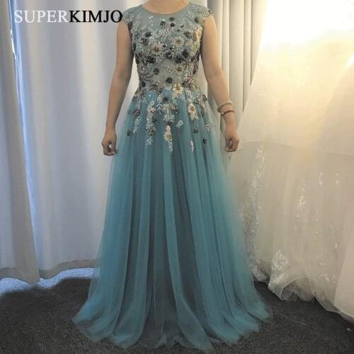 SuperKimJo Vestidos De Gala 2020 Real Photo Sage Green Prom Dresses Long Lace Applique Beaded Luxury Prom Gown Vestido Formatura
