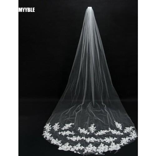 MYYBLE Voile Mariage Free Shipping White Ivory Beautiful Cathedral Length Lace Edge Wedding Bridal Veil With Comb Veu de Noiva