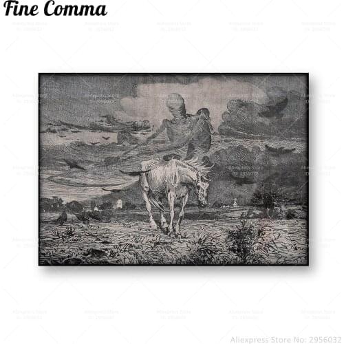 Death Ghost Riding a Horse Soren Lund Vintage Poster Gothic Dark Art Canvas Print Antique Etching Wall Art Home Decor Gift