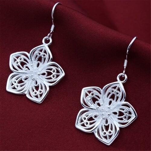 High Quality Charm Earring Silver Color Beautiful Flower Earrings For Women Fashion Jewelry Women Wedding Drop Earrings