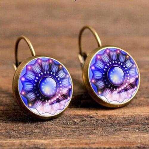 UFOORO clip Earrings Vintage seashell bohemian mysterious Fantasy color pattern women Earrings Fashion Style Girl jewelry gift