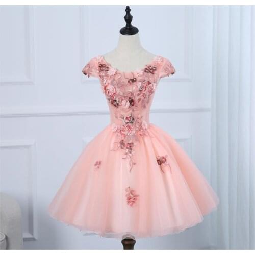 New pink short sleeve sweat lady girl women princess bridesmaid banquet performance dancing party dress gown