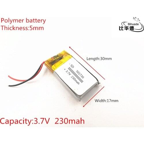 3.7V 230mAh 501730 Lithium Polymer Li-Po li ion Rechargeable Battery cells For Mp3 MP4 MP5 toy mobile bluetooth