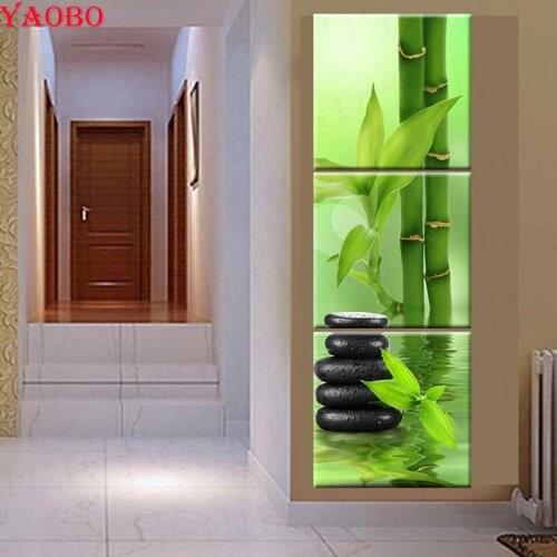 3 PCS 5D DIY Diamond Painting Mosaic Diamond Painting Cross Stitch Bamboo & Stone Full Square Round Rhinestone Embroidery beads