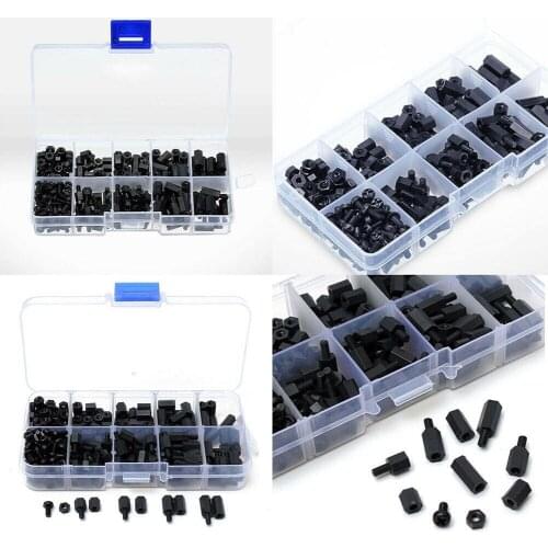 300pcs M3 Nylon PCB Standoff Spacer Hex Screw Nut Set Black Nylon Stud Isolation Column Hex Bolt