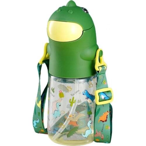 560ml Portable Children Bottle with Lanyard Cartoon Shape PP Kids Straw Feeding Bottle for Outdoor Nice Gift for Boys Girls