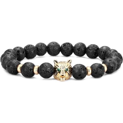 8mm wolf gold silver copper cz zircon cubic zirconia beads bohemian Yoga Bracelet agate Onyx Stone Bangles yuh3