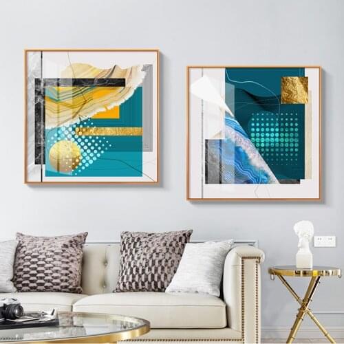 Abstract Golden Foil Canvas Painting Unique Poster and Print Fashion Wall Art Pictures for Living Room Green Orange Colour Decor