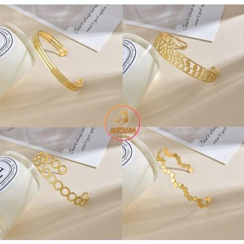 Akizoom Punk Fashion Vintage Hollow Carved Round Femme Bangle Set Stainless Steel Cuff Leaves Bracelets for Women Jewelry Gifts