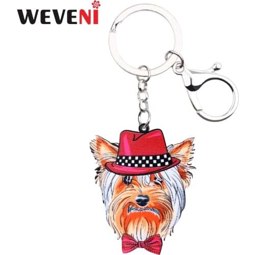 WEVENI Yorkie Yorshire Terrier Face Dog Key Chain Key Ring Handbag Charm Car Keychain Accessories New Fashion Jewelry For Women