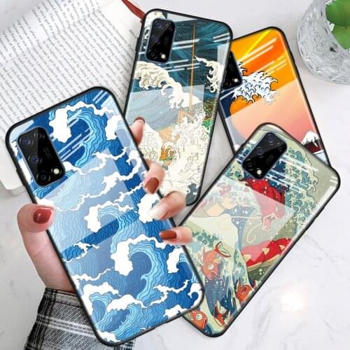 Tempered Glass Cover Japanese Wave Art For OPPO A9 2020 A52 Find X2 Lite Realme 7 7i 6 5 Pro C3 XT Phone Case Shell