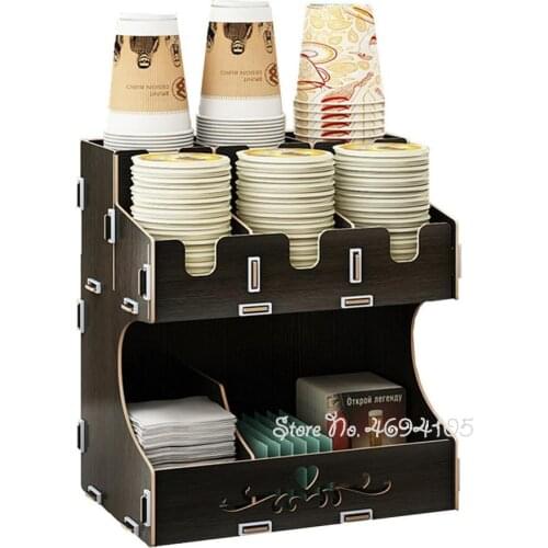 Multi Wooden Disposable Cup Holder desktop Creative Compartments Coffee Drink Paper Cups and Drinking Straws DIY Cup Holder