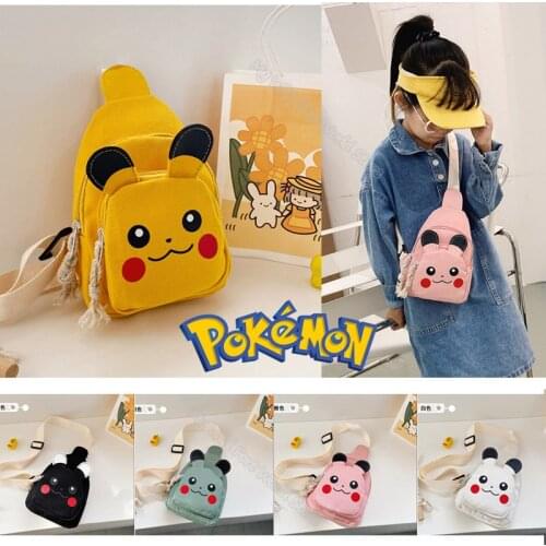 Pikachu Children Crossbody Bag Pokemon Emoticons Girl Shoulder Bag Cute Cartoon Canvas Messager Chest Bag Casual Travel Bag Gift