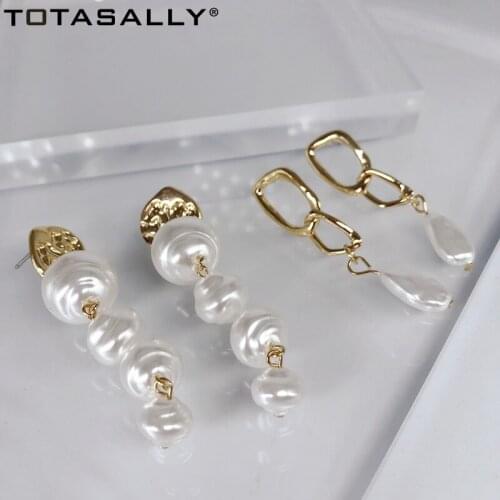 TOTASALLY Hot Irregular Pearl Earrings for Women Baroque Imitation Pearl Dangle Earrings Ladies Gifts Jewelry for Party dropship