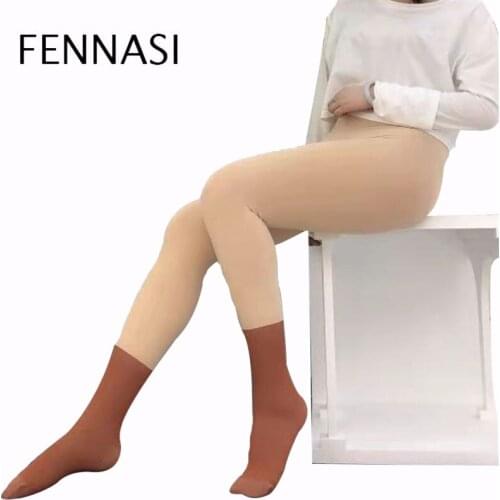 FENNASI Autumn And Winter Stitching Warm Pantyhose Nylon Ladies Pantyhose Plus Velvet Slimming Legs Sexy Woman Pantyhose