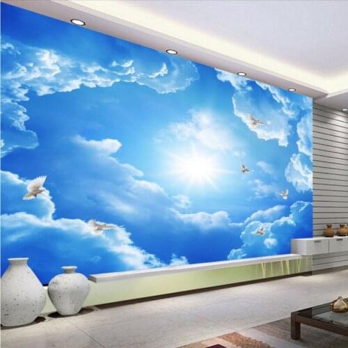 Custom mural Beautiful Blue Sky White Pigeon Background Wallpaper Living Room Restaurant Bedroom Ceiling Decorative mural