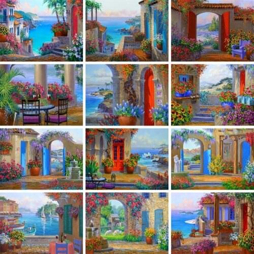 GATYZTORY 60x75cm Frame Diy Oil Painting By Bumbers Kits Seaside Abstract Acrylic Landscape Paint By numbers For Adults Home Dec
