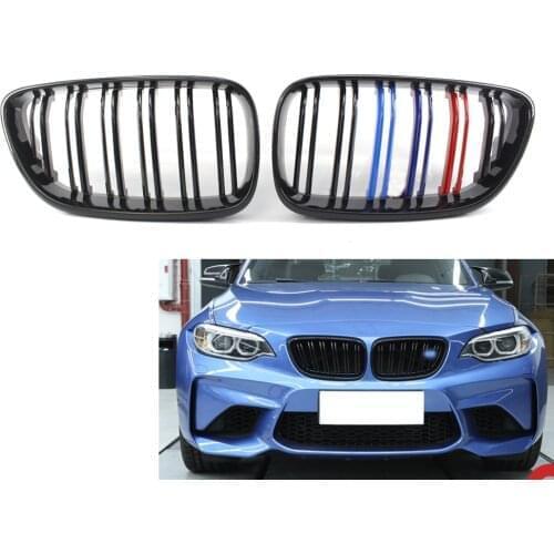 Gloss Black with M Color Front Grille Dual Slat For BMW 2 Series F23 F22 F87 M2 2014
