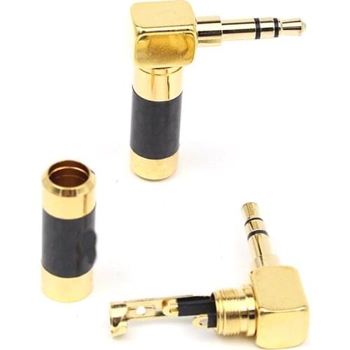 Hi-End 2PCS Right Angle Gold Plated 3.5mm Stereo Mini Jack Plug Connector Carbon Fiber Mini Plugjack
