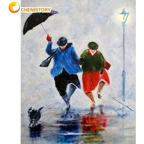 CHENISTORY Two Man With Umbrella Figure Painting By Numbers For Adults HandPainted Unique Gift 60x75cm Framed Wall Decoration