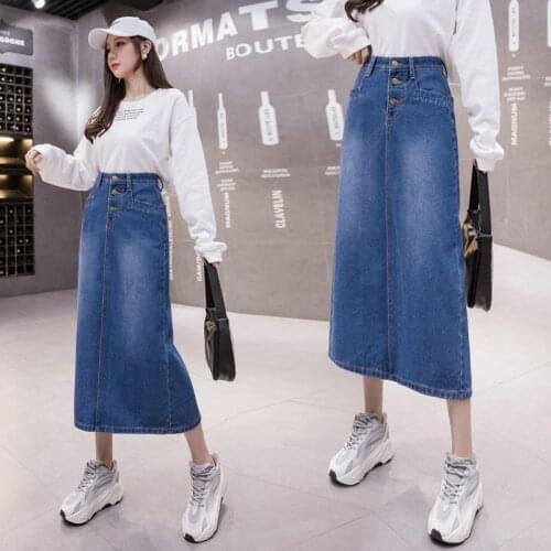 Classic Denim Skirt Women 2021 Long Jean Skirt High Waist A-Line Skirt Ladies Stretch Blue Faldas Largas Jupe Longue Femme 5XL