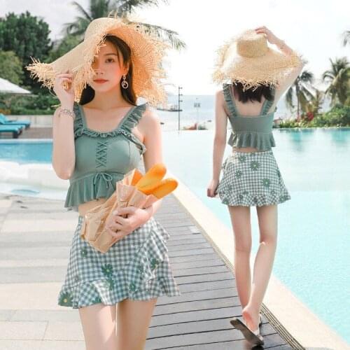 Bikini Sets Womens Swimwear Pleated Ruffles Mesh Lace Up Design High Waist Off-shoulder Sweet Korean Style Fashion Swimsuit Chic