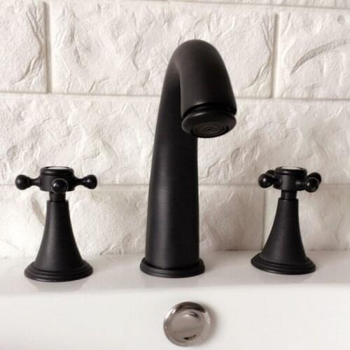 Black Oil Rubbed Brass Two Cross Handle Deck-Mount 3 Hole Widespread Bathroom Lavatory Vessel Basin Faucet Sink Mixer Tap dhg056