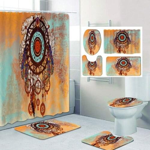 Dream Catcher Set Carpet Toilet Cover Bath Mat Sets Bathroom Curtain Waterproof With 12 Hooks Home Deco Free Ship