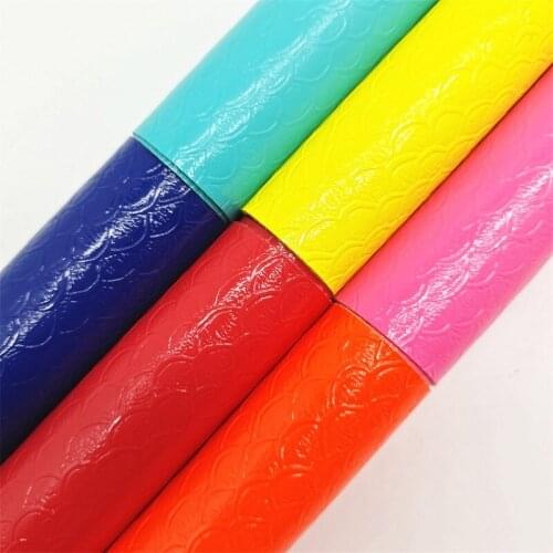 Onefly Wholesales Dropshipping Leather Supplier Fish Scales Embossed Synthetic Faux Leather Felt Backing Bow DIY 21x29cm FZ186