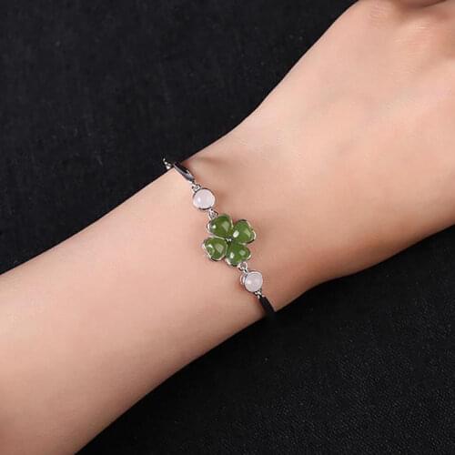 Original new silver inlaid natural Hetian jade egg round bracelet elegant charm creative retro female silver jewelry