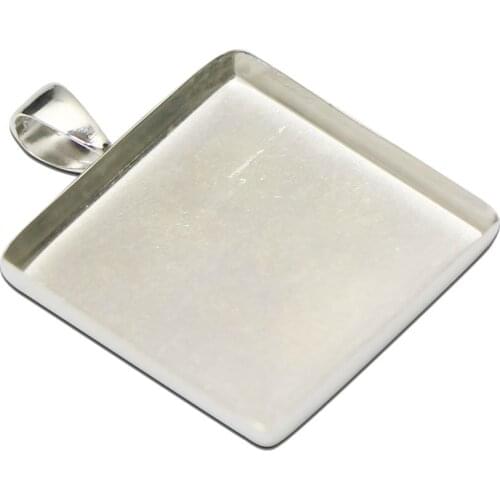 Beadsnice Sterling Silver Fashion Multi Colors Necklace Pendant Bezel Blank For DIY Making Settings Fit Square 25mm Photo