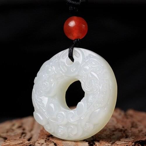 32*7mm Natural Stone Necklace Jewelry Pendant Women unisex Jade safe double buckle pendant lucky lucky White jade