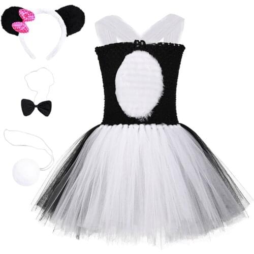 Black White Girls Tutu Dress Cute Animal Panda/pink Pig Tutu Dresses For Girls Kids Birthday Party Dress Halloween Costume 2-12y