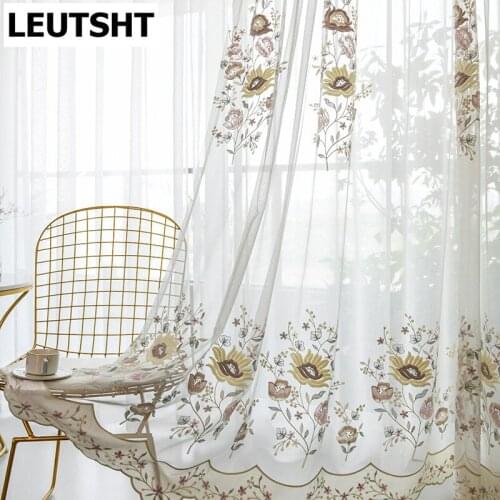 European Style Curtains for Living Dining Room Bedroom Light Luxury Embroidered Tulle Curtains Window Curtain