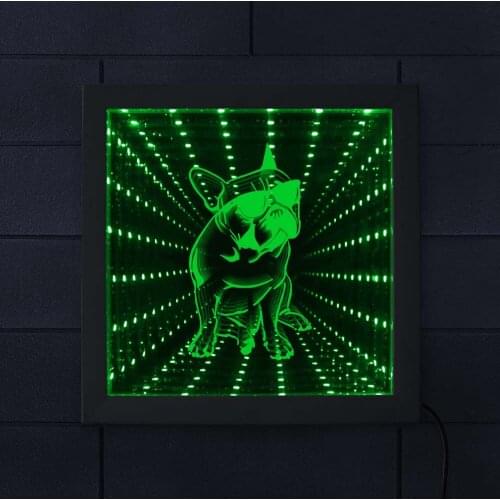 Pet Puppy Dog Tunnel night light LED Infinity Mirror cadre photo French Bulldog Color Changing Vortex Interstellar Frame lampara