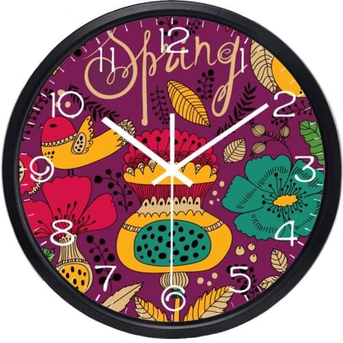 Cartoon Spring Birds Flower Safe Wall Clock for Children Kid Room, No Any Sound