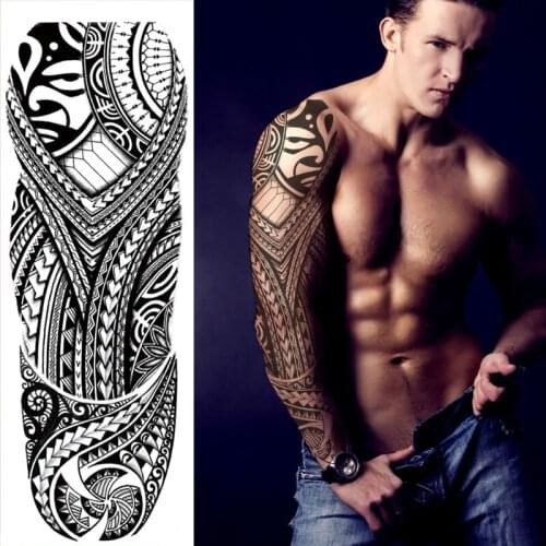 Waterproof Temporary Tattoo Sticker Mask Totem Arrow Geometric Full Arm Sleeve Tatoo Fake Tatto Flash Tattoos for Men Women
