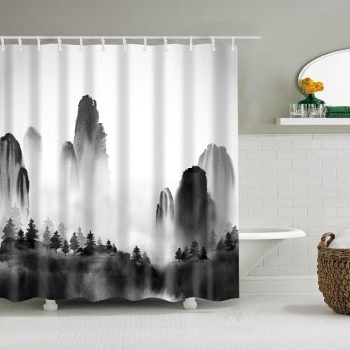 Forest Scenery Shower Curtains Decor Mountain Fog Natural Landscape Waterproof Polyester Fabric Bathroom Accessories With Hooks