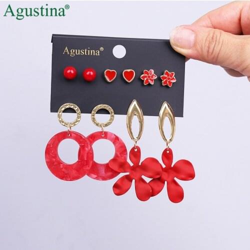 Agustina 2021 set earrings fashion jewelry pendant earrings female acrylic red earrings set long geometric earrings bohemian new