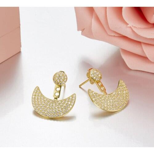 SLJELY Real 925 Sterling Silver 3 Colors Moon Earrings Mirco Pave Cubic Zirconia CZ Earrings for Women Luxury Brand Jewelry Gift