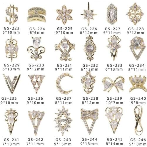 10 Pcs Luxury Charm Zircon 3D Nail Art Decorations Golden Alloy Classical Crystal Diamonds Jewelry Manicure Design Accessories