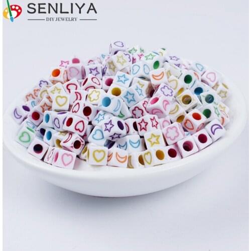 100/200/300/400Pcs 6mm White Square Acrylic Letter Beads Star Heart Flower Random Mixed Pattern Beads for Bracelet Necklace