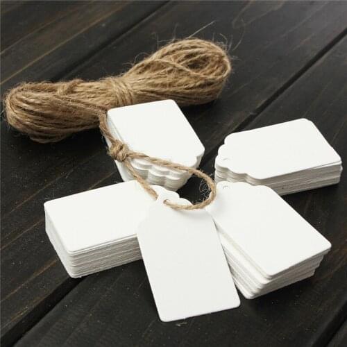 100pcs/Set Kraft Paper Gift Tags Card Wedding White Scallop Label Blank Luggage Mini Paper Card With 8m Strings