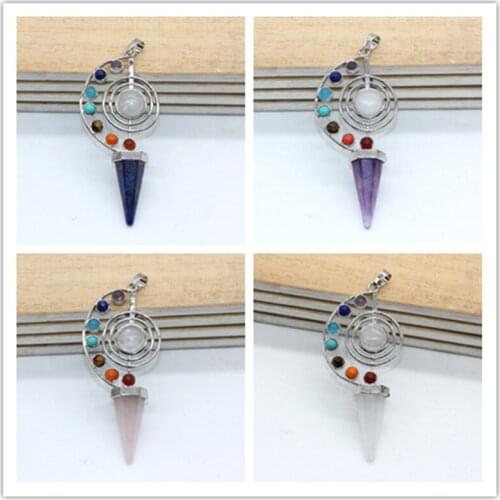 100-Unique Silver Plated Hexagon Pyramid With Spiral Colorful Small Round Beads Pendant Healing Chakra Jewelry