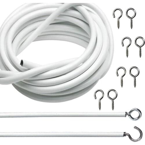 2/5 Meter Practical Boutique Window Net Curtain Wire Spring Cord Cable Kit with 4/6 Pairs Hooks & Eyes Curtain Decor Accessories