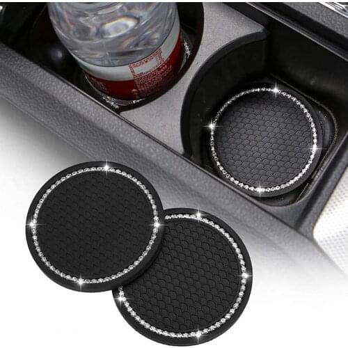 2Pcs Rhinestone Car Water Cup Bottle Holder Anti-slip Mat Pad Silica Gel Non-slip Car Mat For Mini Cooper Car Interior Accessori