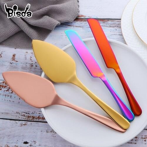 2PC/Set Stainless Steel Cake Shovel Cutter with Bread Knife Set Gold Cake Spatula Serrated Pizza Tool Baking Tool For Pie/Pizza