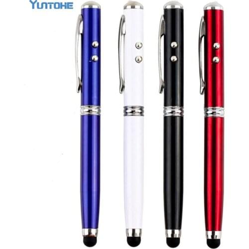 300pcs/lot New Arrival 4 In 1 Portable LED Flashlight Laser Pen Pointer Touch Pen for Teaching PPT Presentation for IPhone